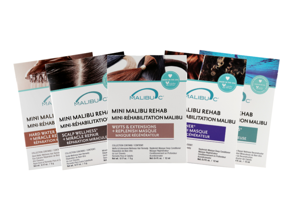 Malibu C Mini Malibu Rehab treatments for hard water, swimmers, blondes, scalp and extensions