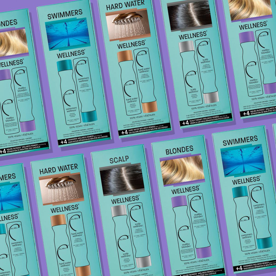 Malibu C haircare collections for hard water, swimmers, colour and hair extensions
